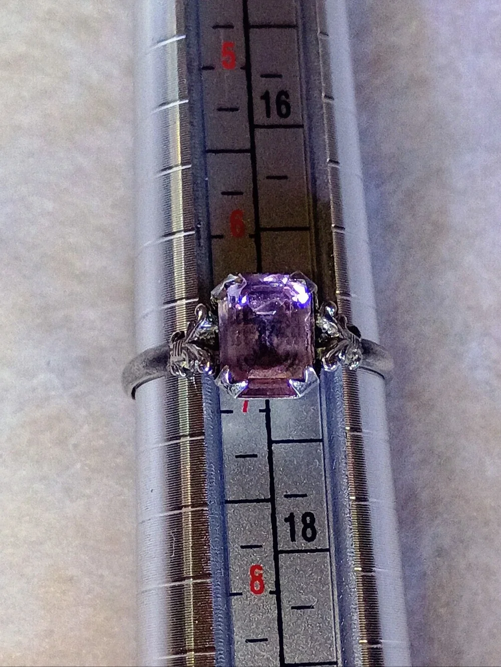 Vintage Sterling Emerald Cut Amethyst Ring Size 7
